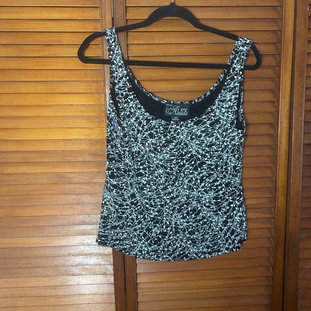 Alex Evenings Petite XLP Black Silver Glitter Vine Tank Top Sleeveless Blouse